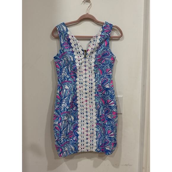 Lilly Pulitzer for Target My Fans Cotton Shift Dress Size 4 blue pink 20th anniv - Picture 1 of 6